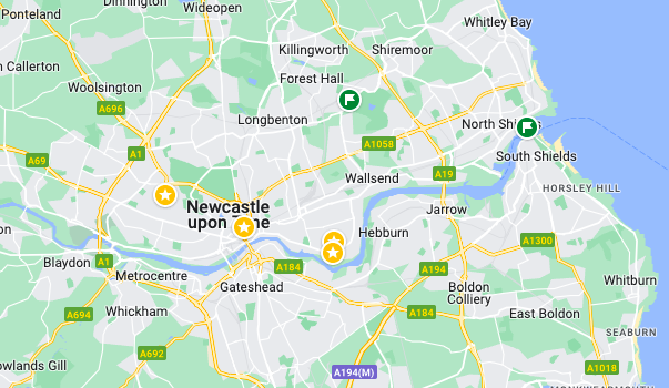 Newcaste upon Tyne on the map